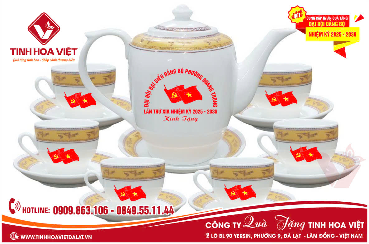 Top 3 Bộ Ấm Chén Viền Hạc Quà Tặng Đại Hội Đảng