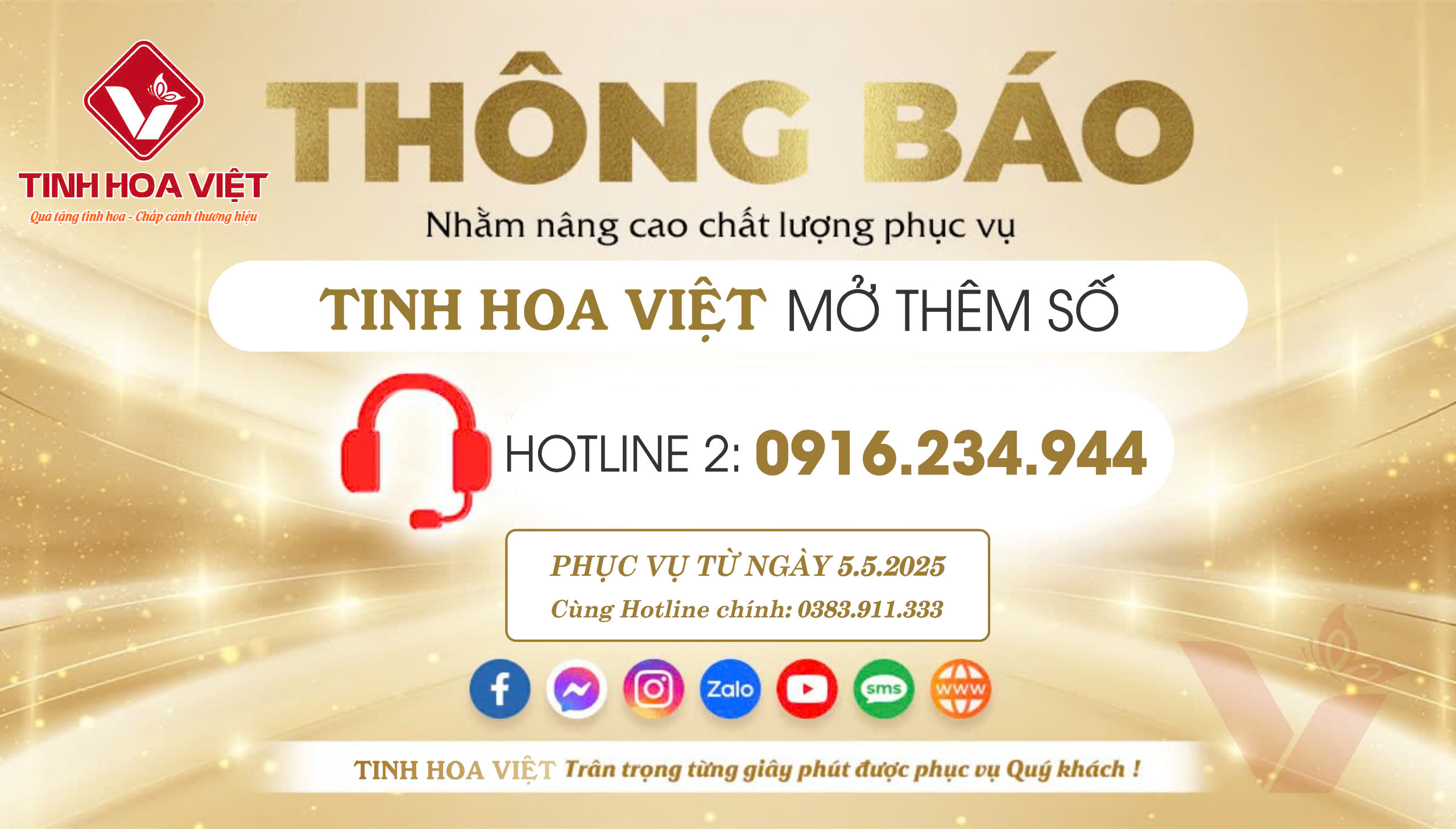 Thông Báo Mở Rộng Tổng Đài Hỗ Trợ Hotline 2: 0916.234.944