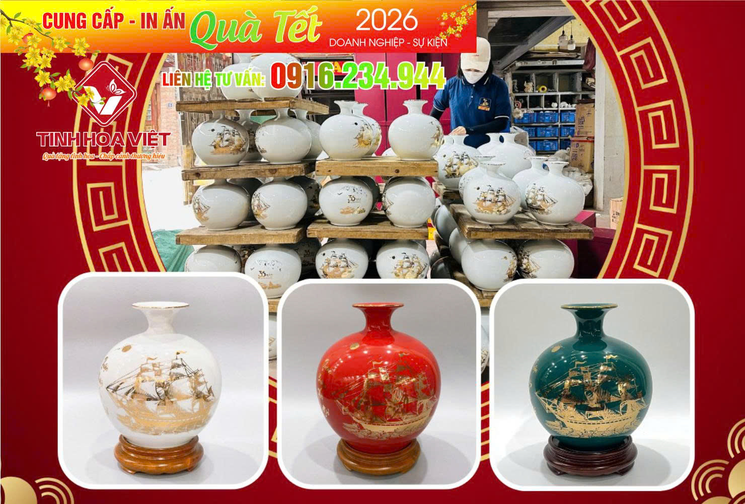Quà Tết doanh nghiệp 2026 in logo | Gốm sứ cao cấp, thiết kế riêng