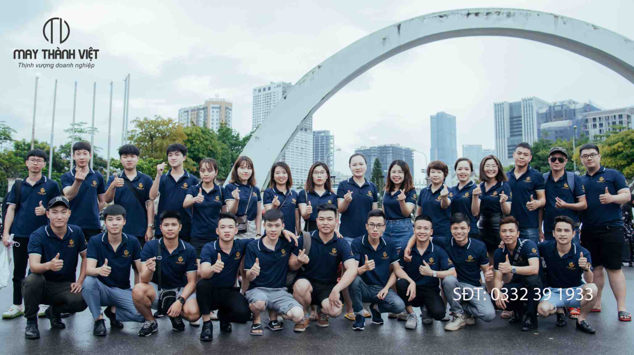 Áo đồng phục công ty màu xanh navy phối sọc