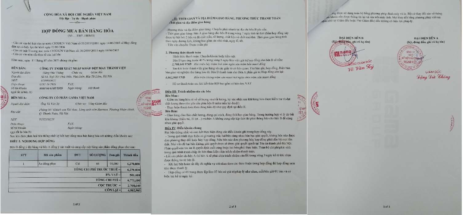 hợp đồng đồng phục công ty gama