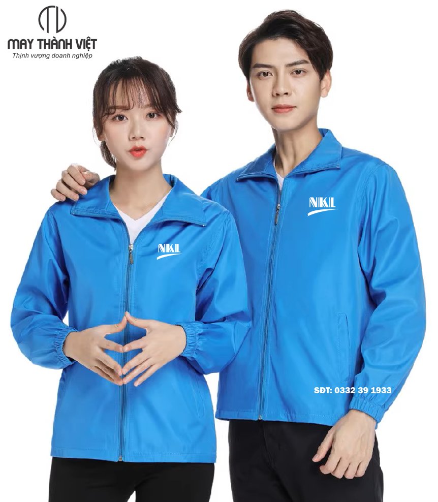 May áo khoác gió đồng phục màu xanh dương