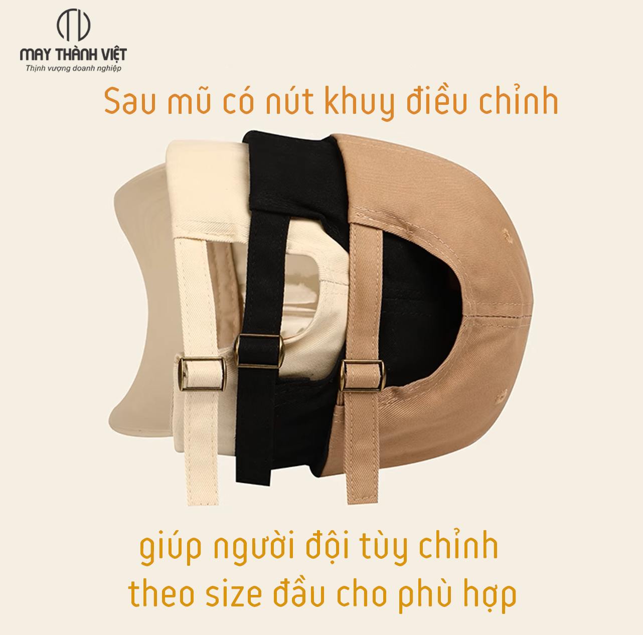 Làm nón lưỡi trai có nút điều chỉnh phù hợp với size đầu