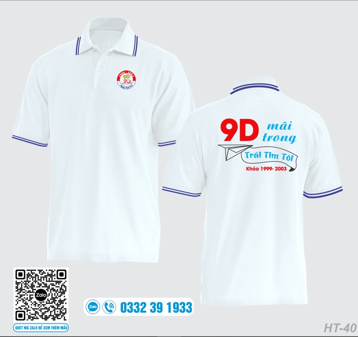 Áo đồng phục họp lớp cổ bẻ màu trắng - phối sọc xanh đẹp