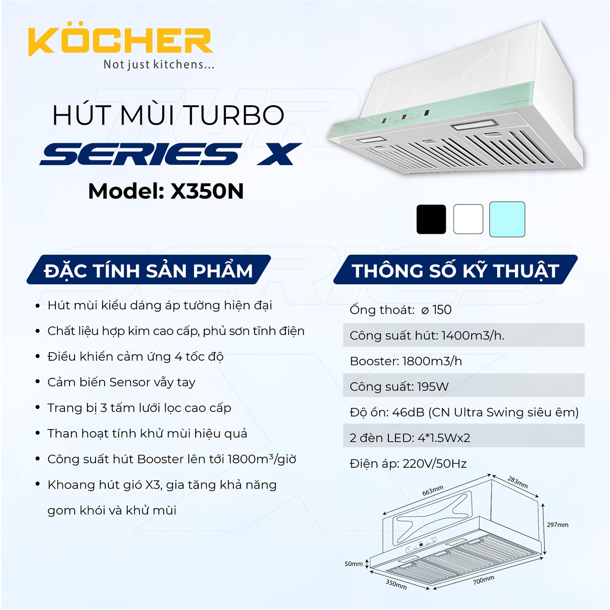 thông tin máy hút mùi kocher turbo X-350N
