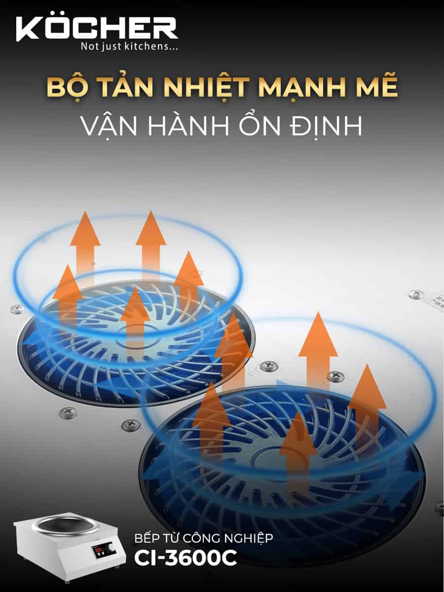 Hệ thống tản nhiệt 2 quạt bếp từ công nghiệp Kocher CI-3600C