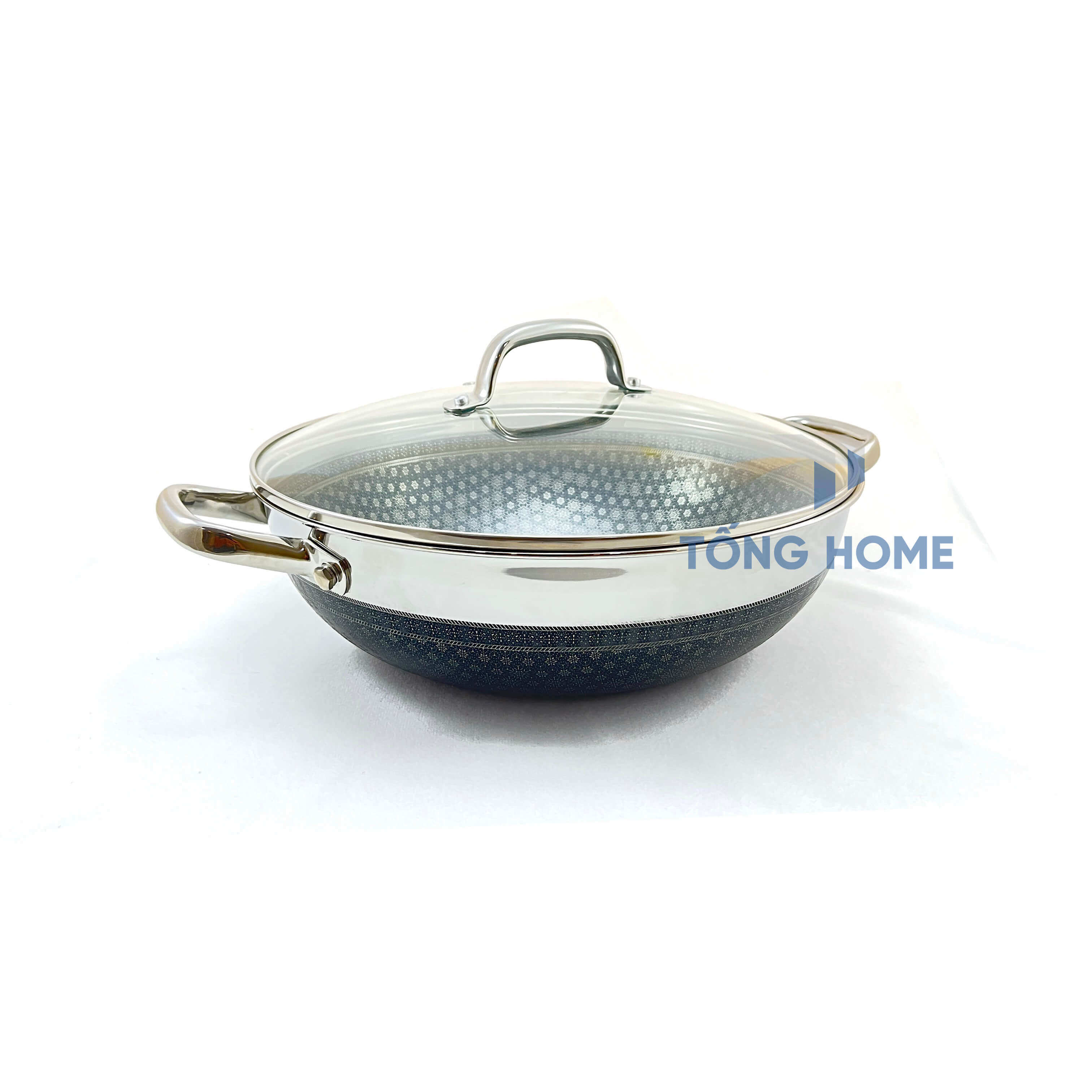 Chảo sâu Noon Song inox 3 lớp đáy từ 2 quai nắp kính chống dính 2 mặt KIMS COOK