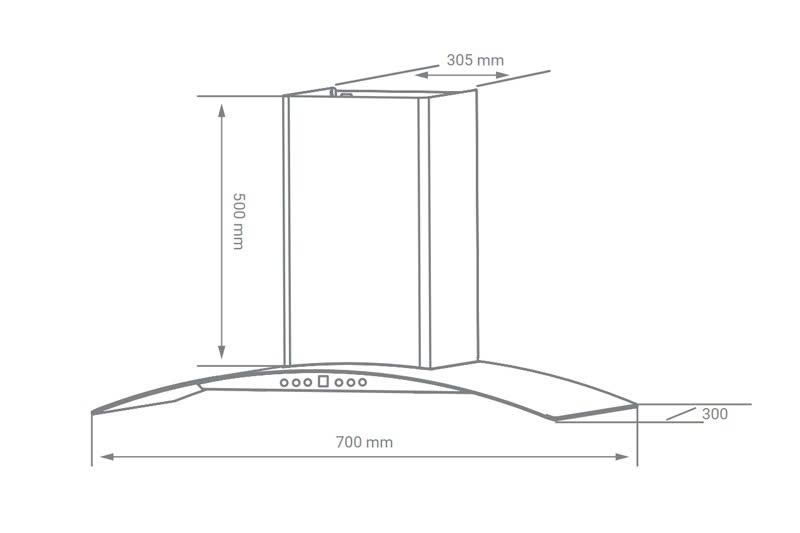 Kích thước máy hút mùi Kocher K-226V 700mm