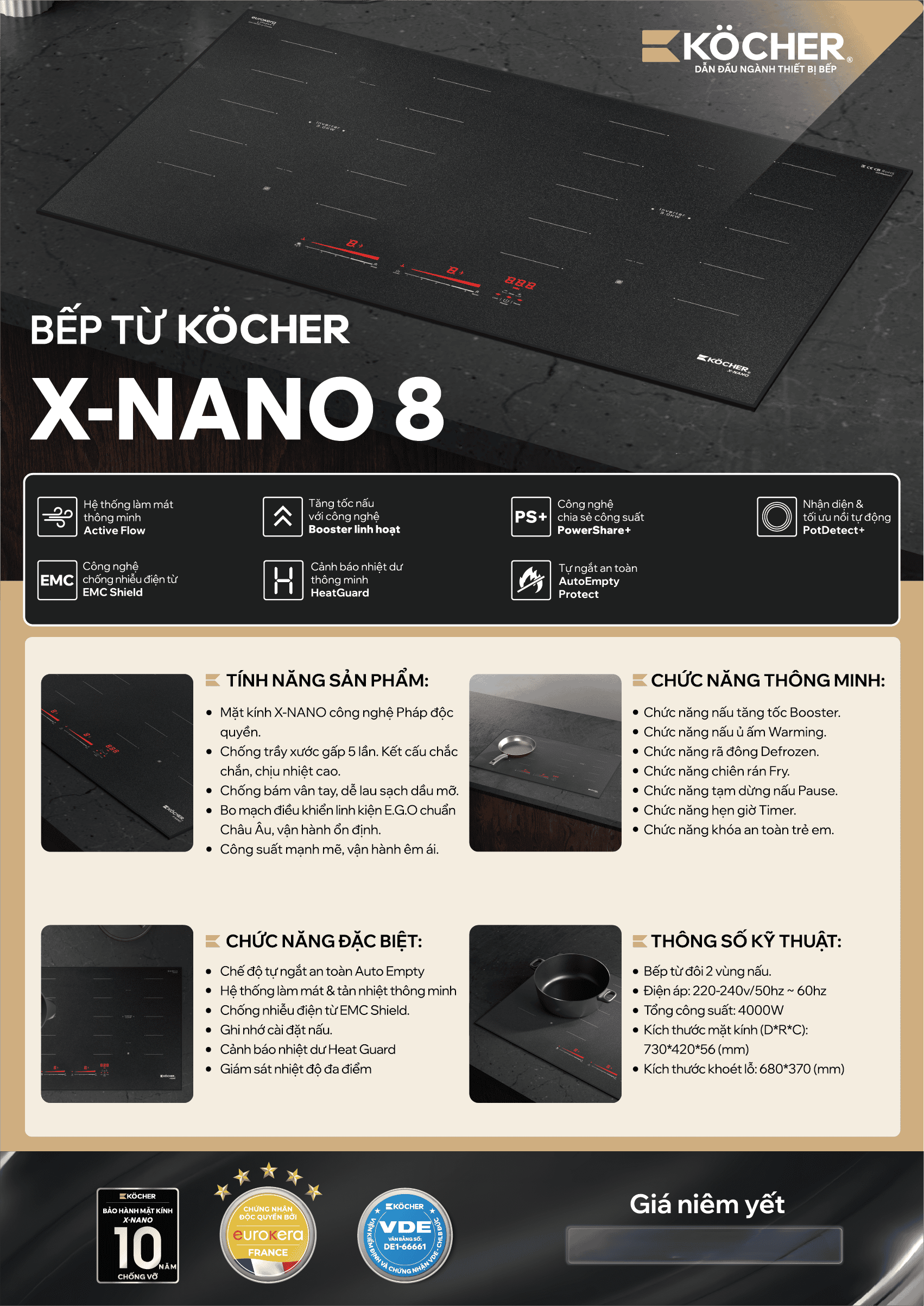 thông tin chi tiết về bếp từ Kocher X-nano 8