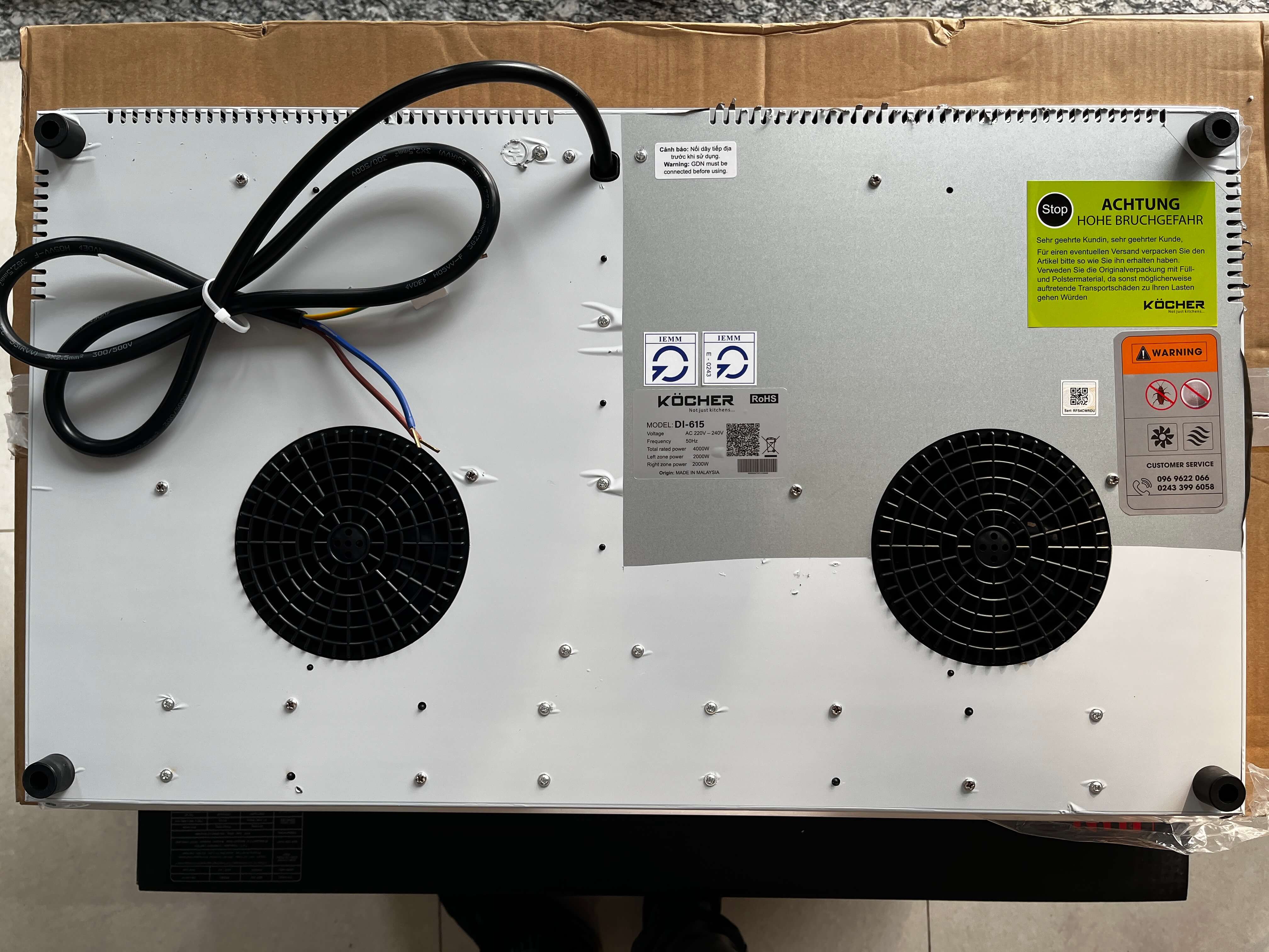 mặt sau bếp từ Kocher DI-615