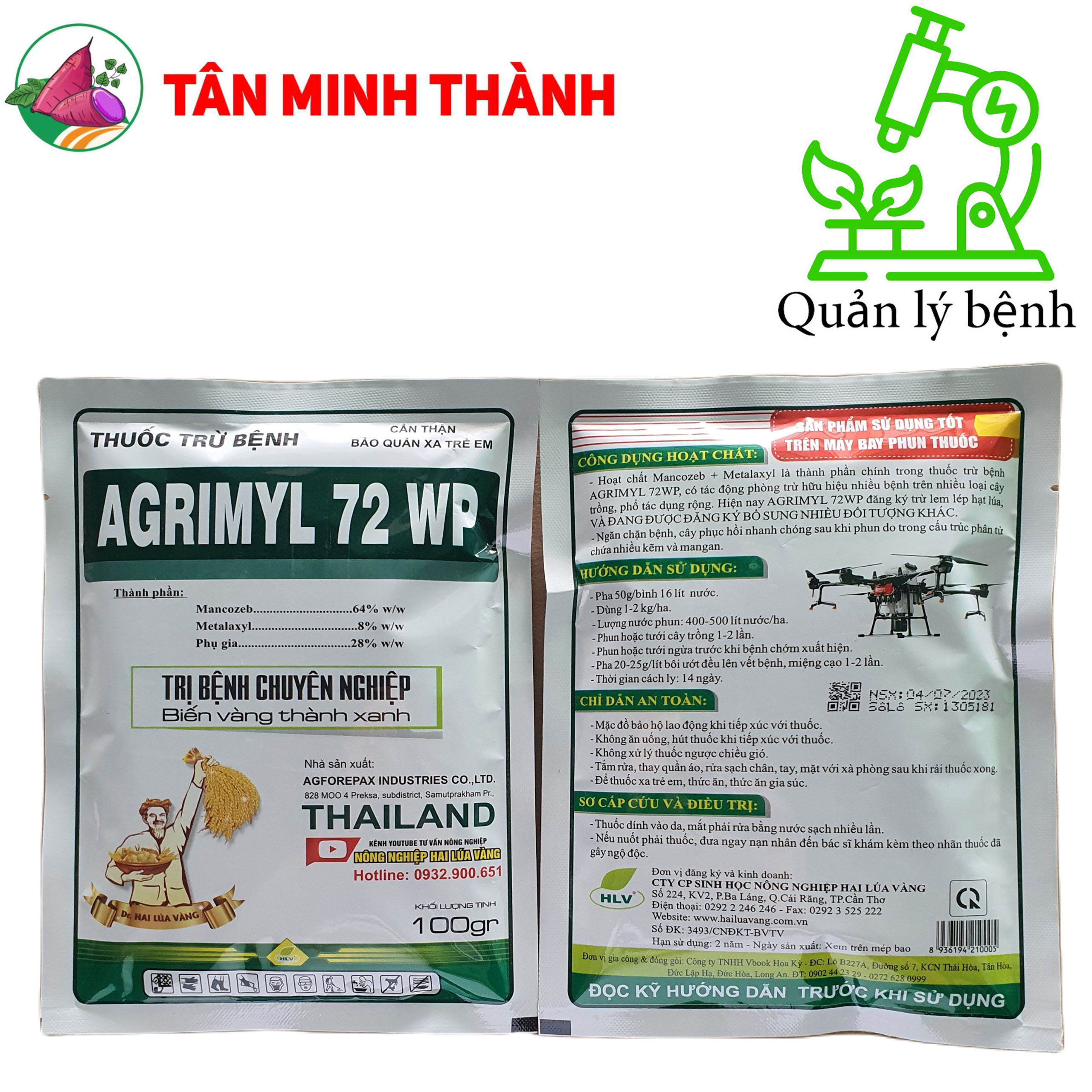 Agrimyl 72WP - Thuốc đặc trị lem lép hạt, thán thư, vàng lá, sương mai, rỉ sắt, khô vằn