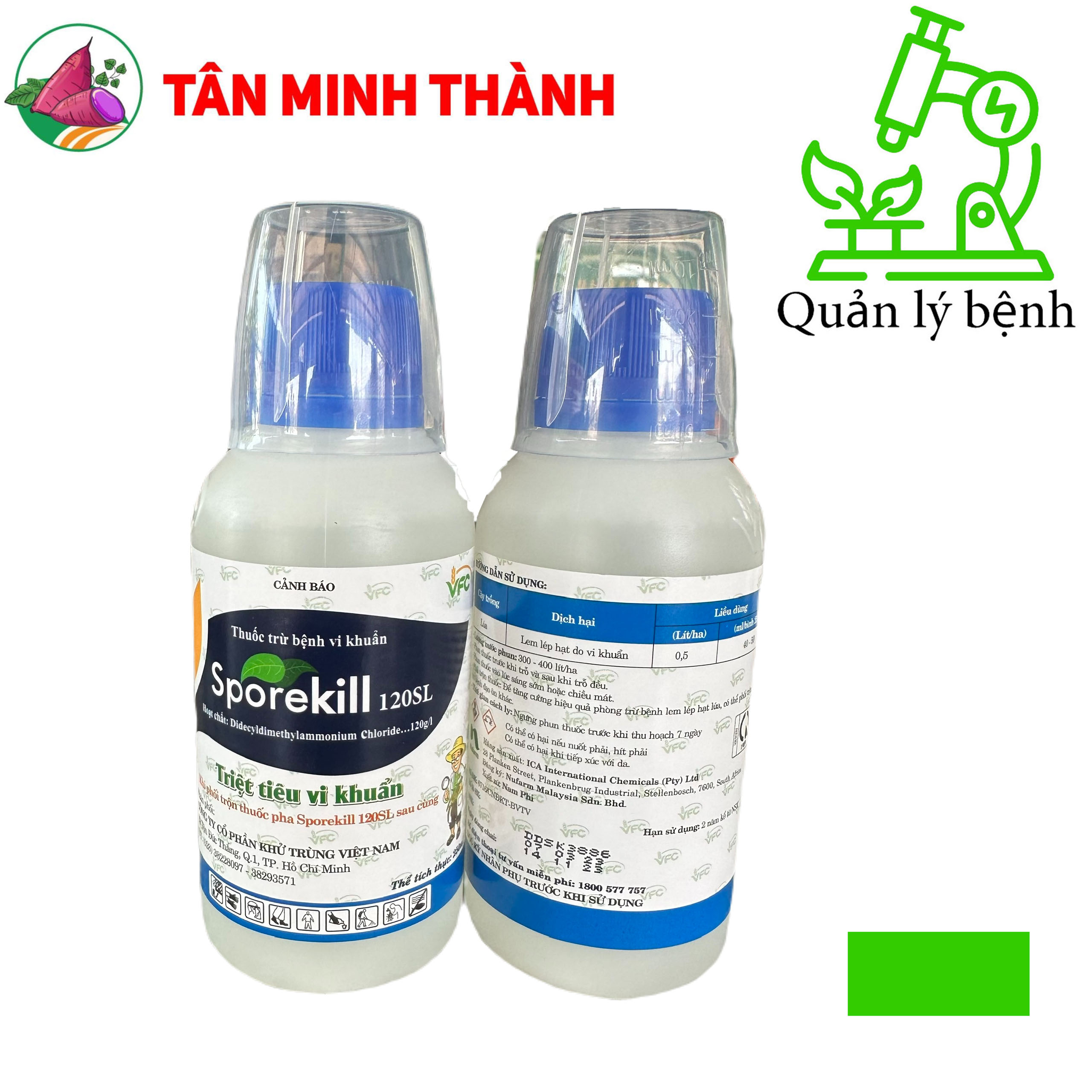 Sporekill 120SL - Thuốc đặc trị vi khuẩn, trừ bệnh lem lép hạt, thối nhũn, chết nhanh, héo xanh, thối trái, đốm lá