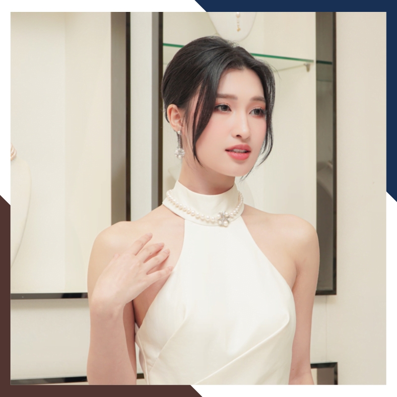 vòng cổ ngọc trai phối với trang phục dự tiệc