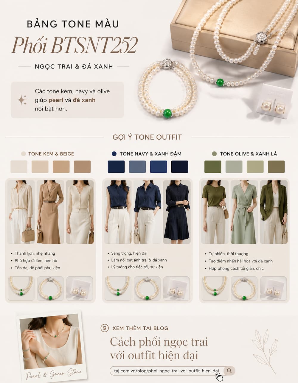 Gợi ý tone màu outfit phù hợp với bộ trang sức ngọc trai BTSNT252
