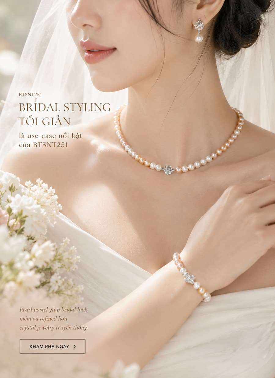 Bộ trang sức ngọc trai BTSNT251 dùng cho bridal styling tối giản