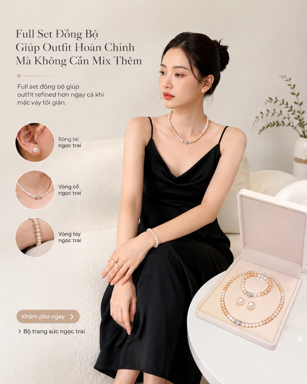 Bộ trang sức ngọc trai BTSNT251 full set đồng bộ tạo whole look hoàn chỉnh
