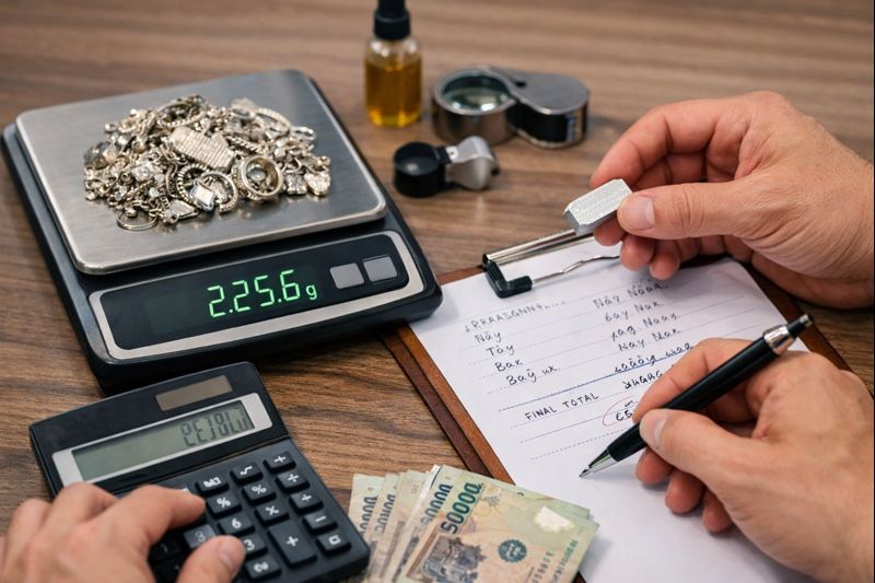 Cân bạc và xác định giá trị thực tế khi thu mua