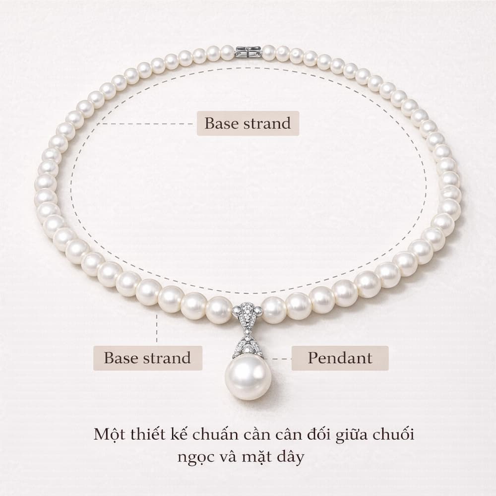 Cấu trúc vòng cổ ngọc trai có mặt gồm chuỗi nền và mặt dây trung tâm
