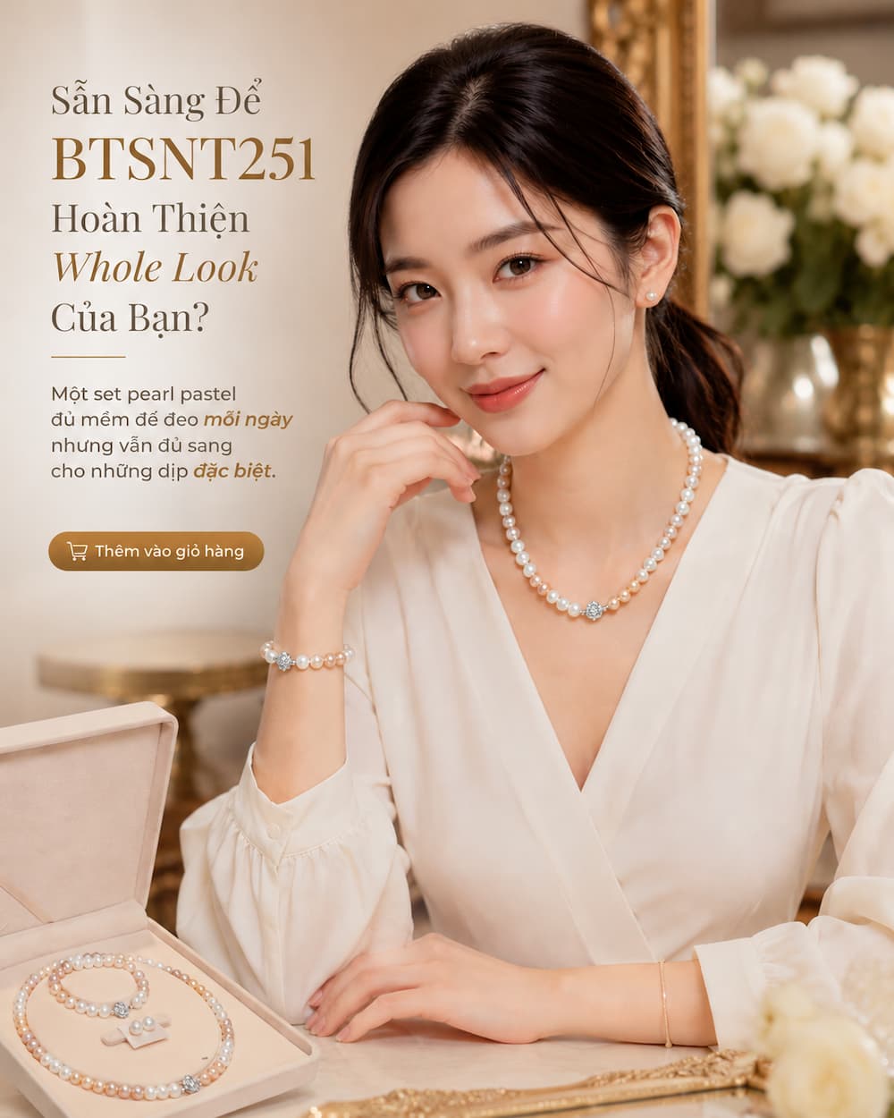 Bộ trang sức ngọc trai BTSNT251 hoàn thiện whole look feminine luxury