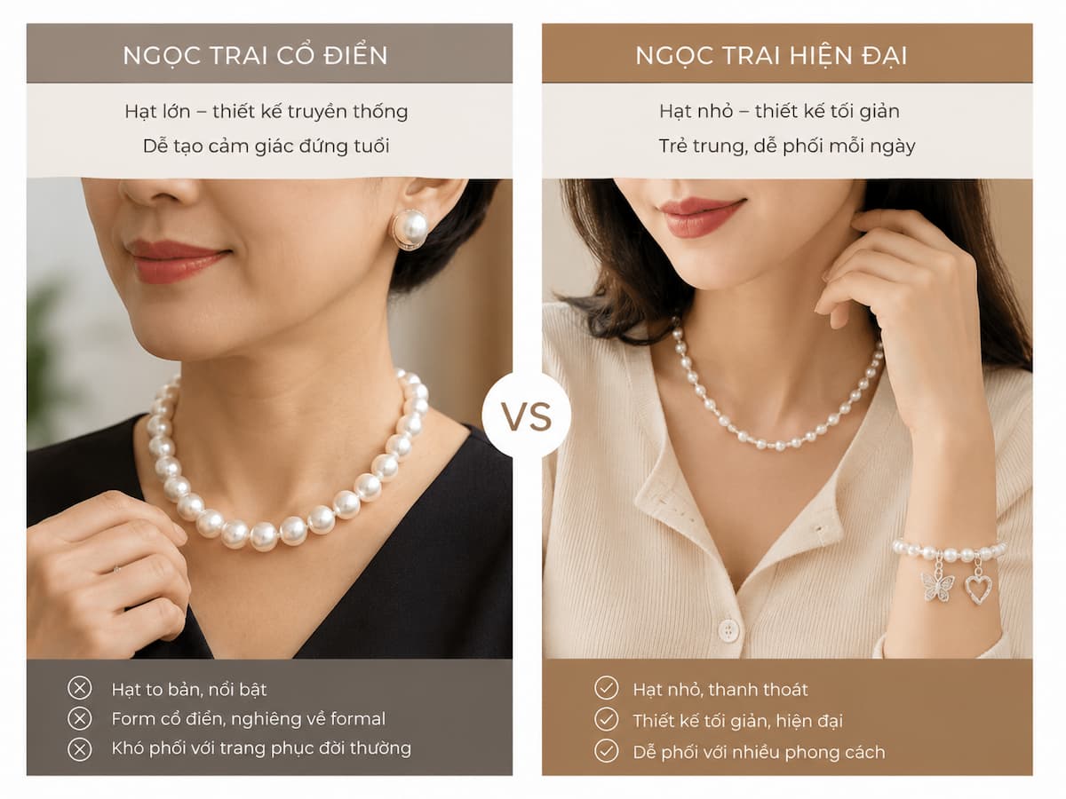 đeo ngọc trai hằng ngày với thiết kế pearl hiện đại trẻ trung không bị già