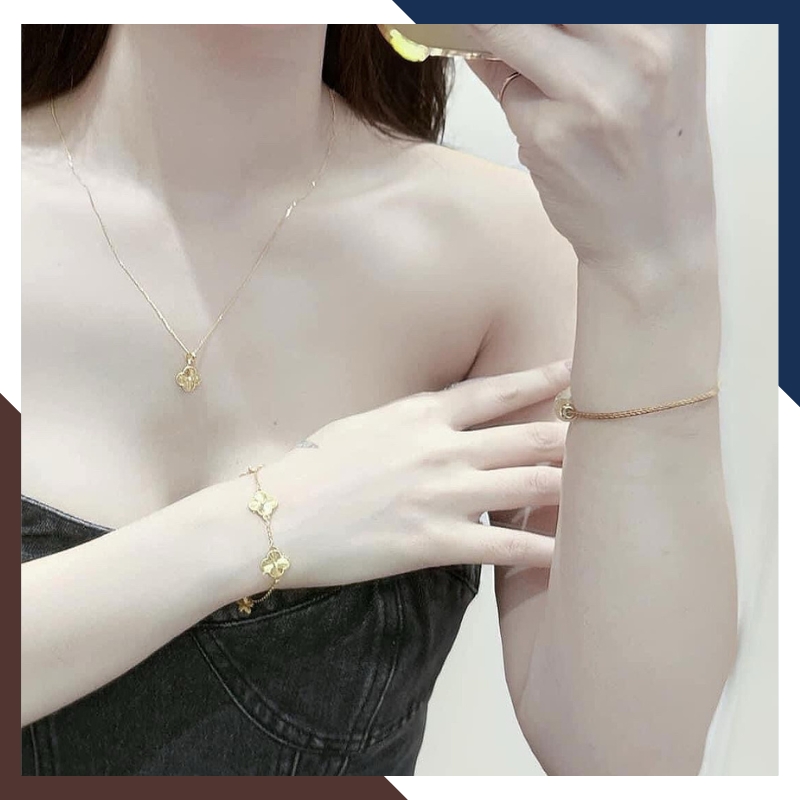 Lắc tay vàng cỏ 4 lá liền mặt – May mắn, chắc chắn và bền lâu