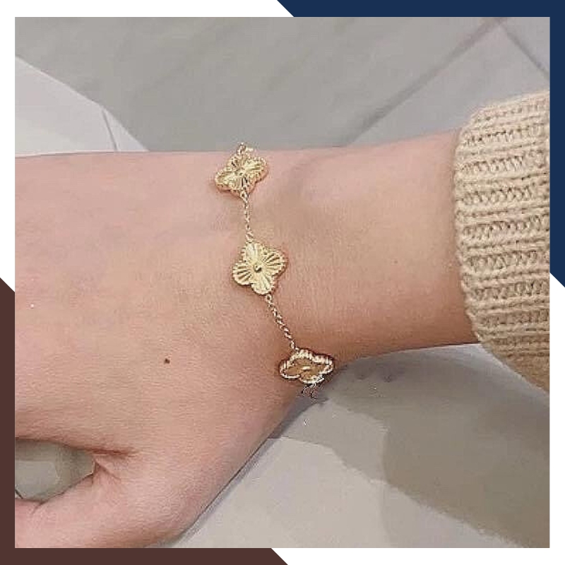 Lắc tay cỏ 4 lá vàng tây 10k kiểu phay sáng cho nữ đẹp mã 4979112