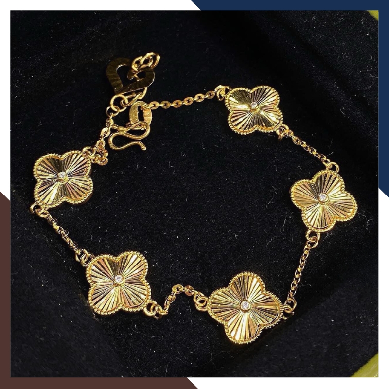 Lắc tay cỏ 4 lá vàng tây 10k kiểu phay sáng cho nữ đẹp mã 4979112