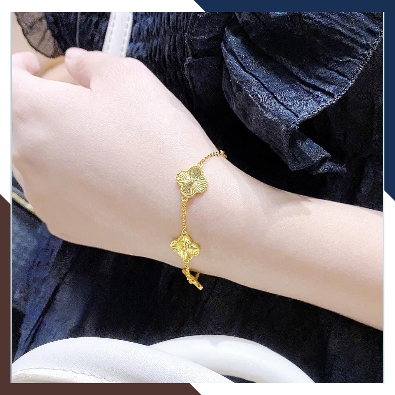 Lắc tay cỏ 4 lá vàng tây 10k kiểu phay sáng cho nữ đẹp mã 4979112