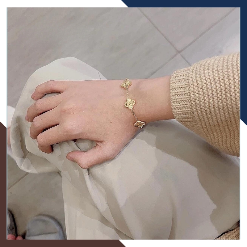 Lắc tay cỏ 4 lá vàng tây 10k kiểu phay sáng cho nữ đẹp mã 4979112