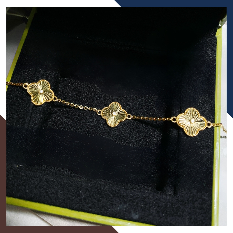 Lắc tay cỏ 4 lá vàng tây 10k kiểu phay sáng cho nữ đẹp mã 4979112