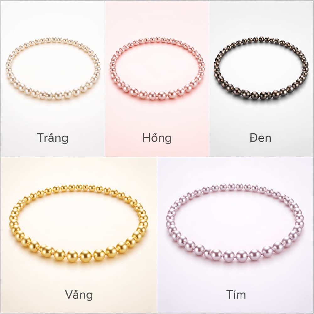 Các màu sắc ngọc trai phổ biến như trắng, hồng, đen, vàng và tím