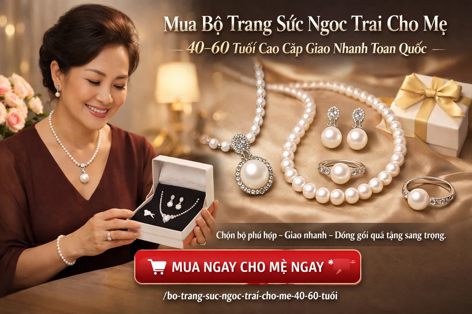 Mua bộ trang sức ngọc trai cho mẹ 40–60 tuổi cao cấp giao nhanh toàn quốc