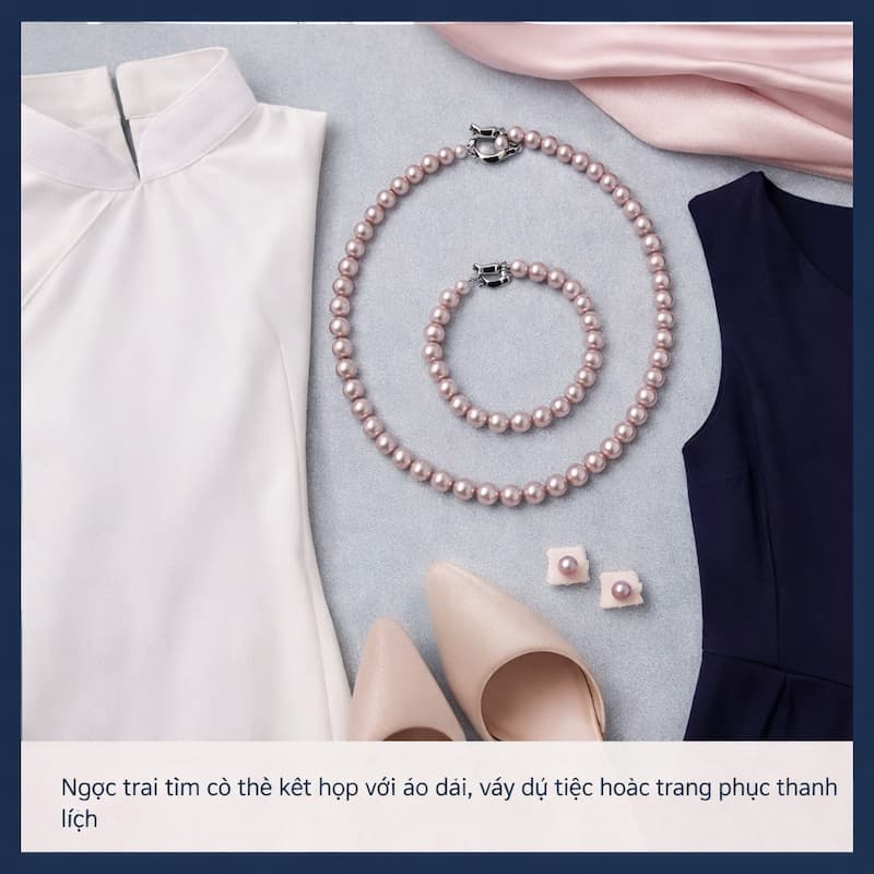 Phối bộ trang sức ngọc trai tím BTSNT07 với trang phục thanh lịch