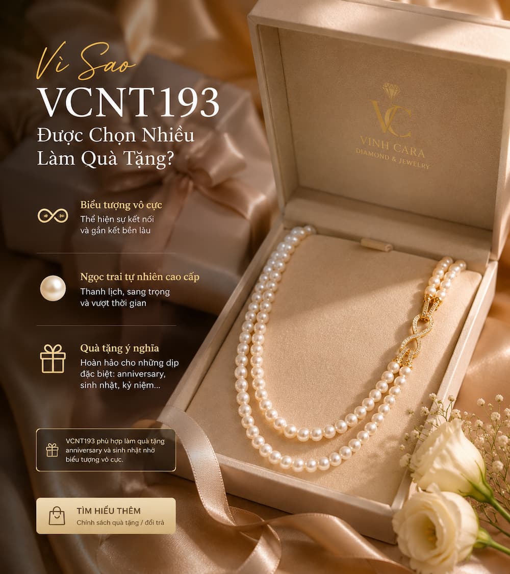Vòng cổ ngọc trai VCNT193 làm quà tặng với khoá vô cực mang ý nghĩa kết nối