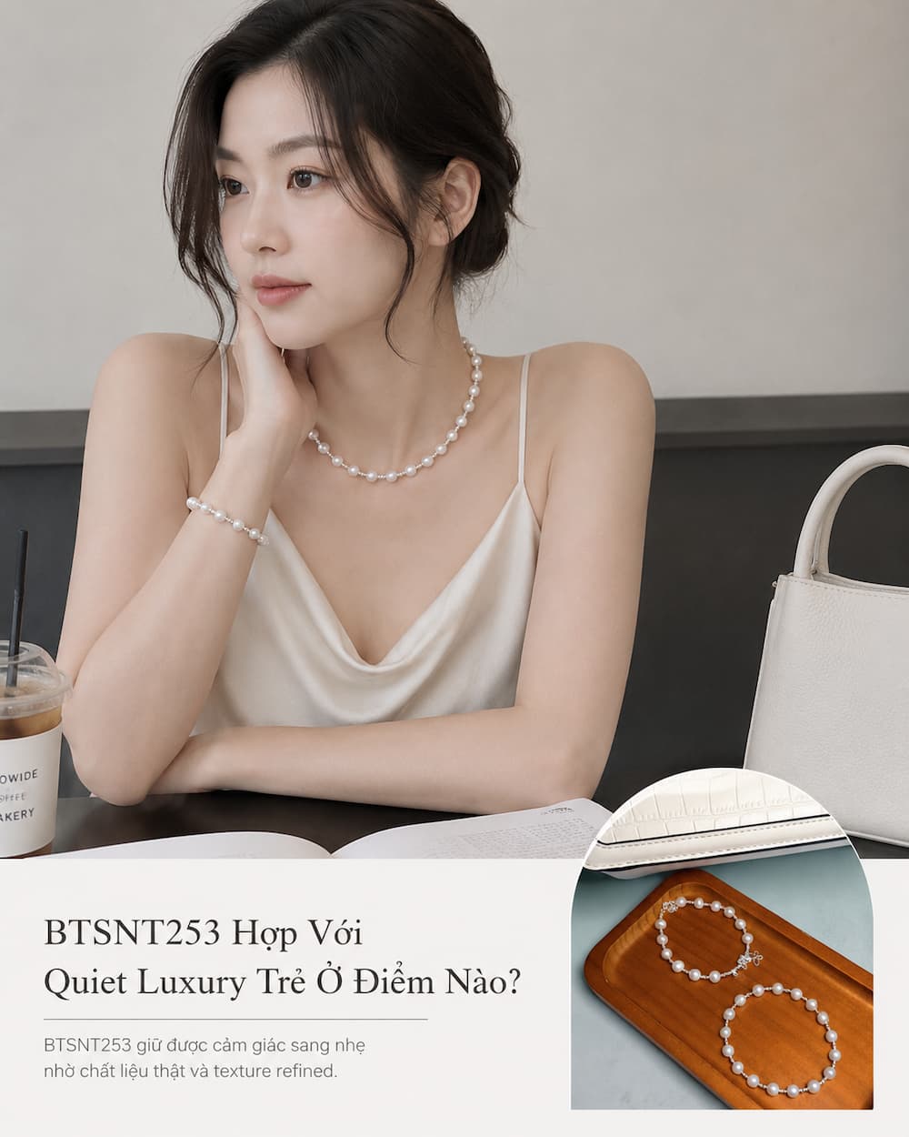 Set ngọc trai BTSNT253 theo phong cách quiet luxury trẻ với pearl thật và bạc 925