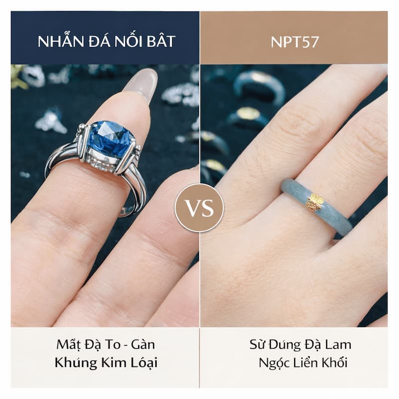 So sánh cấu trúc nhẫn đá nổi bật và nhẫn đá liền khối