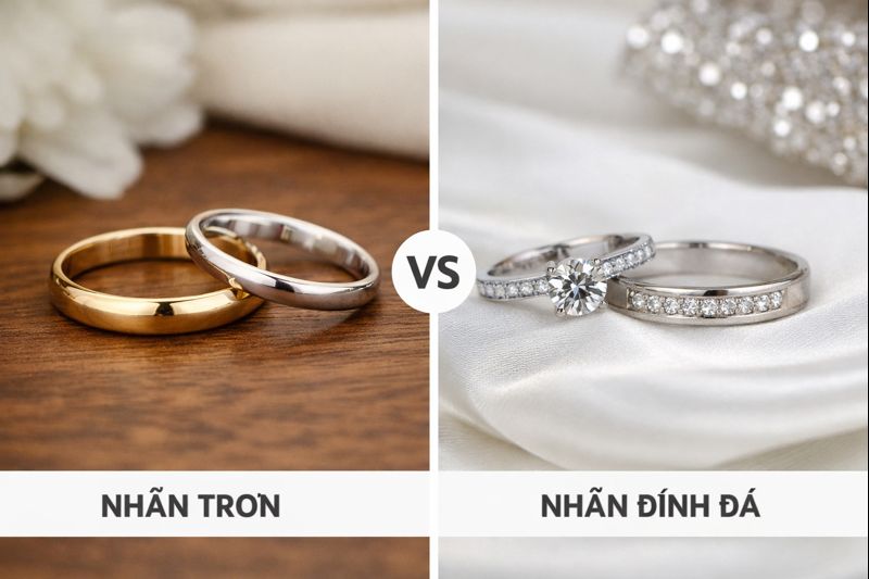 So sánh nhẫn cưới trơn và nhẫn cưới đính đá theo phong cách sử dụng