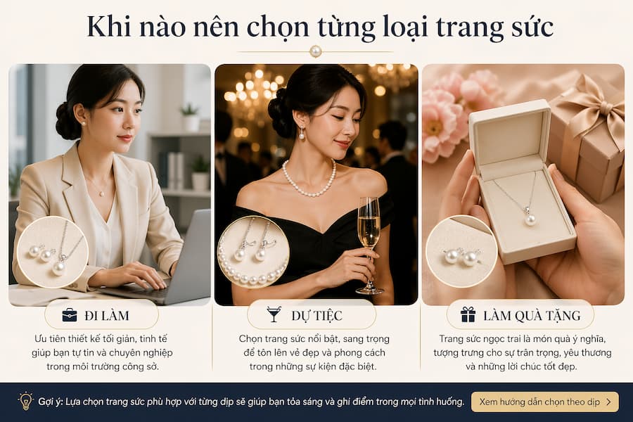Trang sức ngọc trai phù hợp cho đi làm, dự tiệc và làm quà tặng