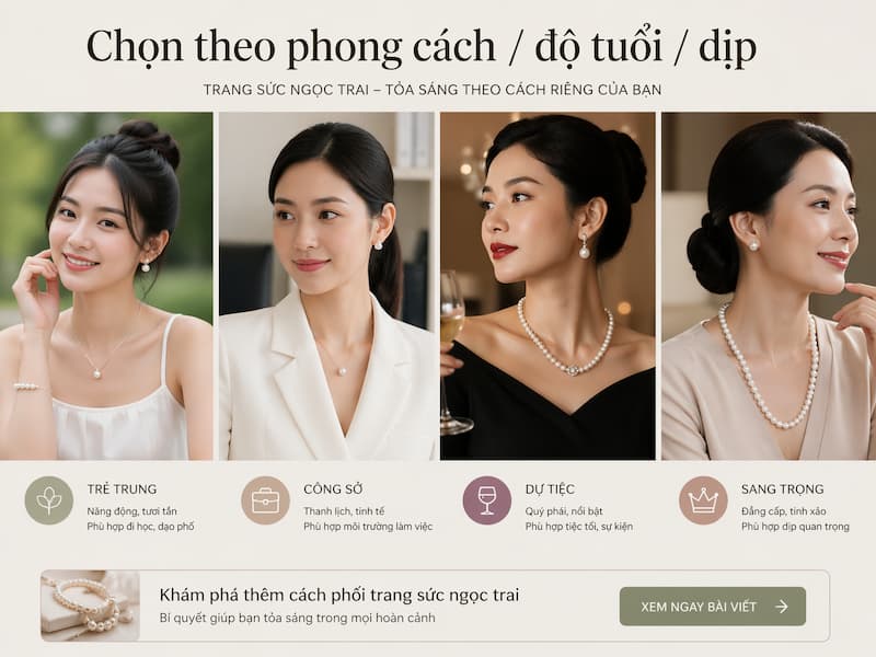 Trang sức ngọc trai được phối theo nhiều phong cách từ trẻ trung đến sang trọng