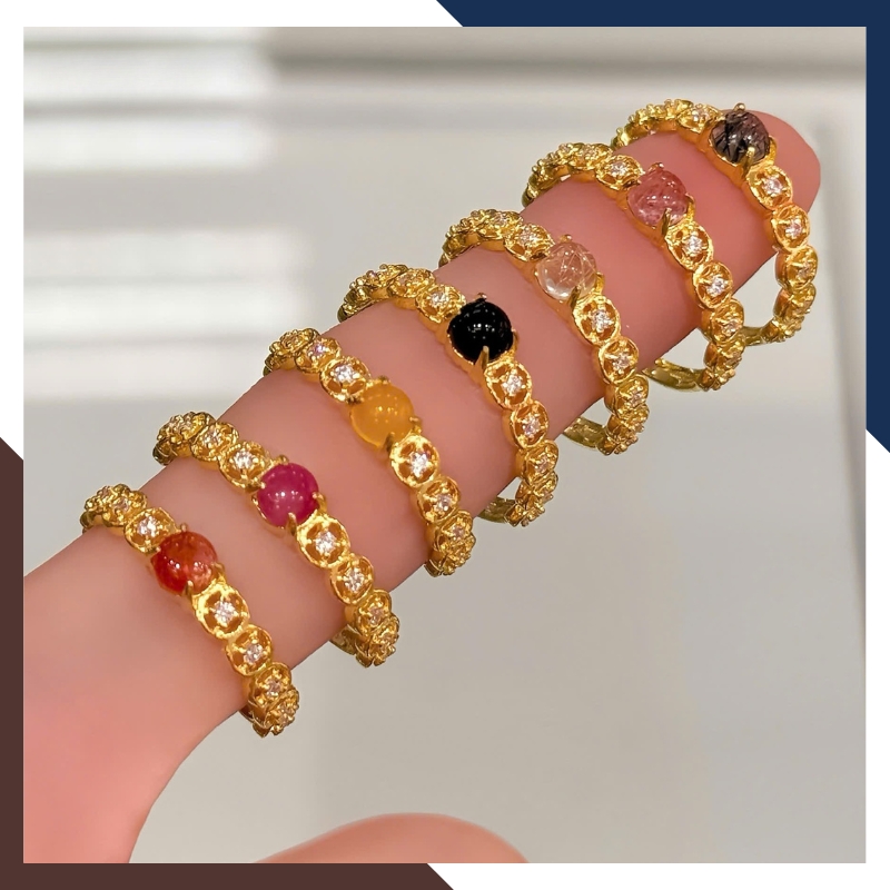 Chất liệu vàng 10K và đá tự nhiên sử dụng trên nhẫn kim tiền NVNU437