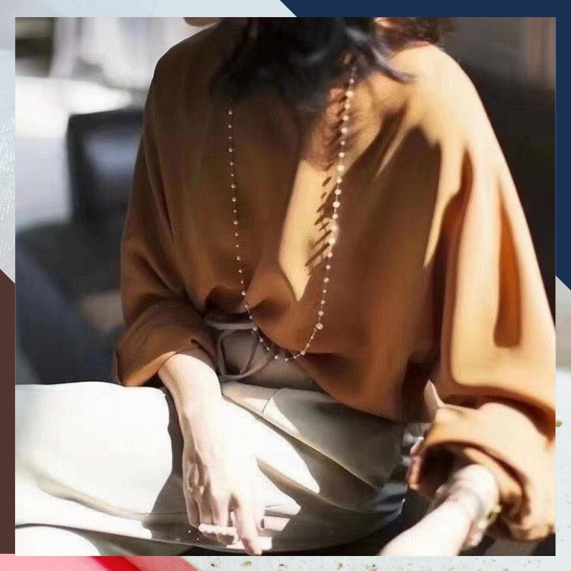 Vòng cổ ngọc trai dài 100cm mix bi bạc, vòng ngọc trai mặc áo dài cho nữ mã 78AC1200