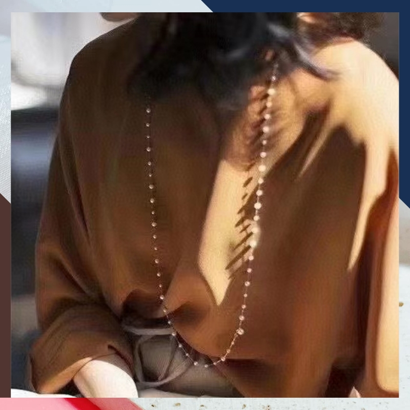 Vòng cổ ngọc trai dài 100cm mix bi bạc, vòng ngọc trai mặc áo dài cho nữ mã 78AC1200