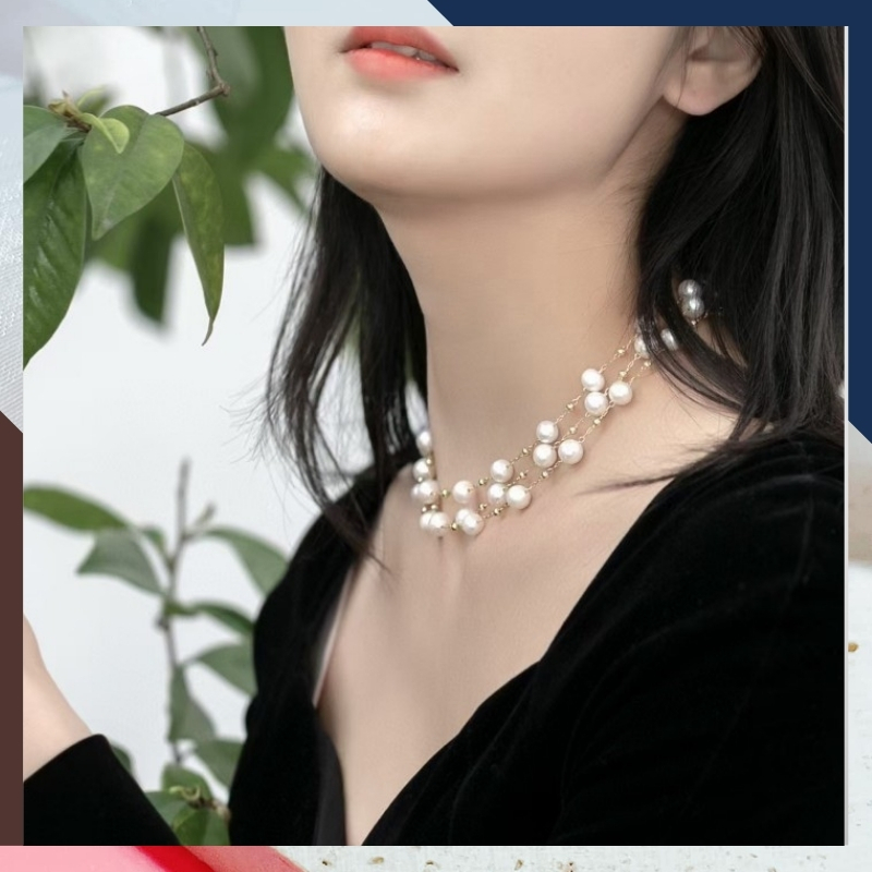 Vòng cổ ngọc trai dài 100cm mix bi bạc, vòng ngọc trai mặc áo dài cho nữ mã 78AC1200