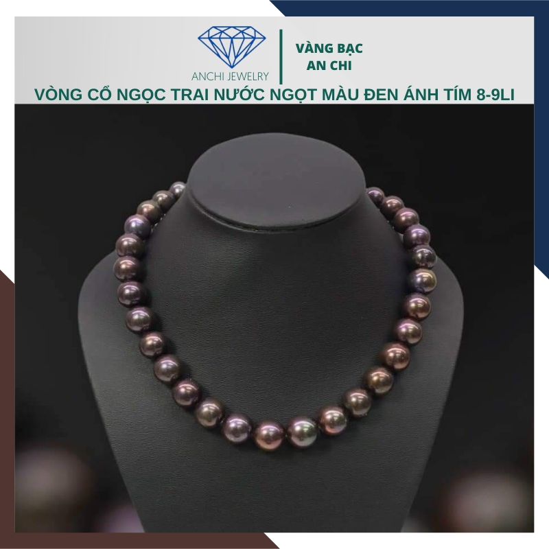 Vòng cổ ngọc trai đen ánh tím tự nhiên mặc áo dài đẹp cho nữ 89AC210