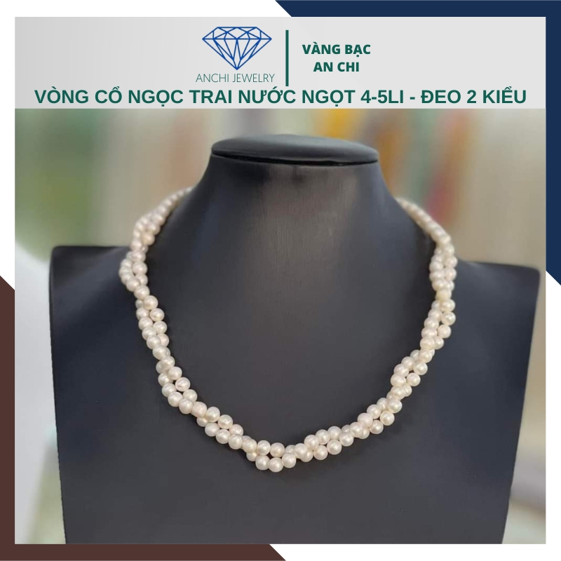 Vòng cổ ngọc trai 2 vòng xoắn hạt nhỏ mã 45AC310