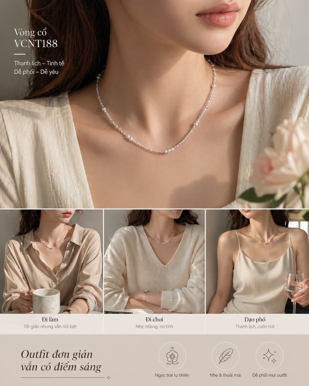 Vòng cổ VCNT188 phối outfit tối giản tạo điểm nhấn nhẹ