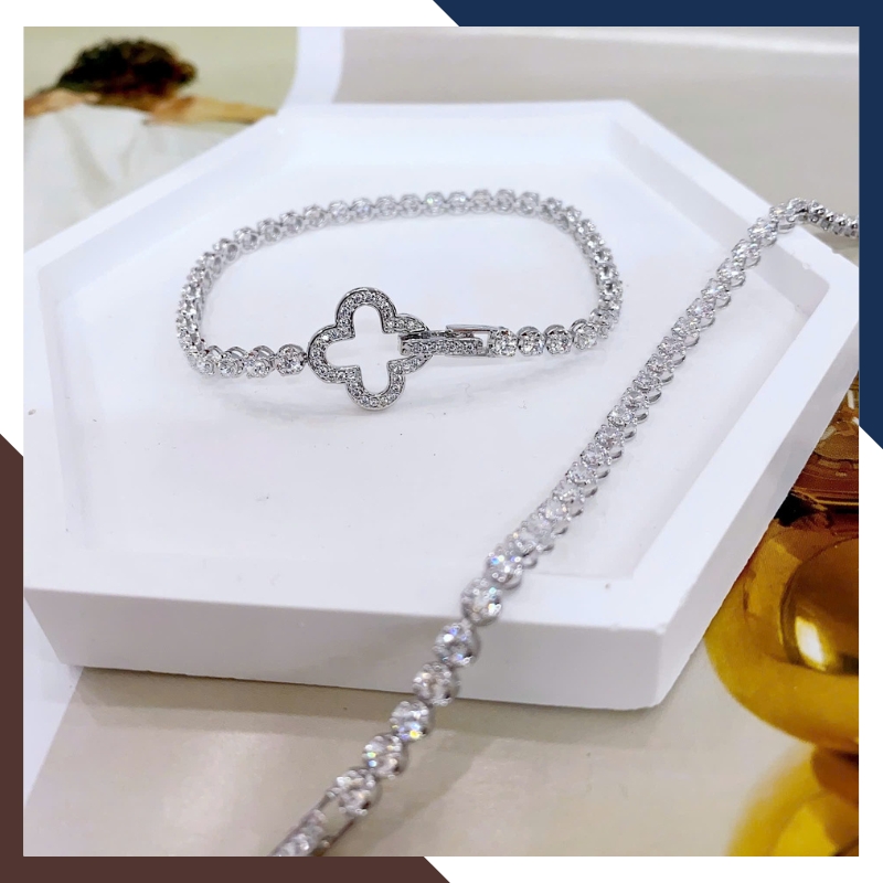 Lắc Tay Cỏ 4 Lá Vàng Trắng 10k Màu Đen, Đỏ, Trắng, Xanh Cho Nữ May Mắn Mã LTVN97