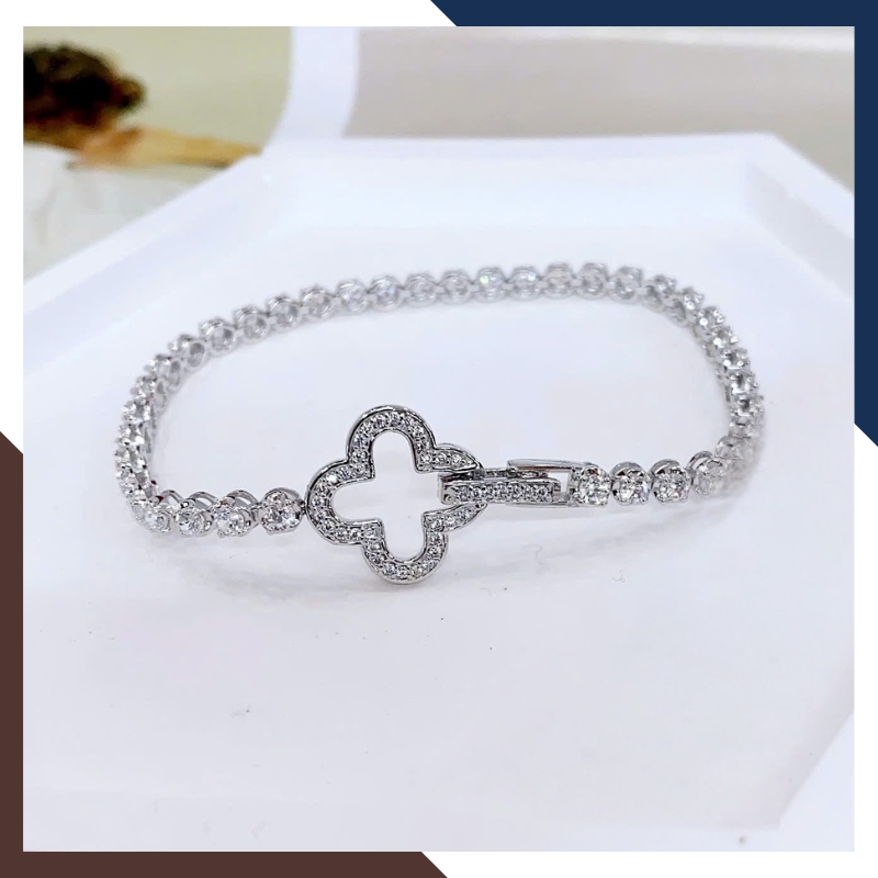 Lắc Tay Cỏ 4 Lá Vàng Trắng 10k Màu Đen, Đỏ, Trắng, Xanh Cho Nữ May Mắn Mã LTVN97