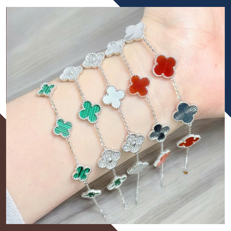 Lắc Tay Cỏ 4 Lá Vàng Trắng 10k Màu Đen, Đỏ, Trắng, Xanh Cho Nữ May Mắn Mã LTVN97