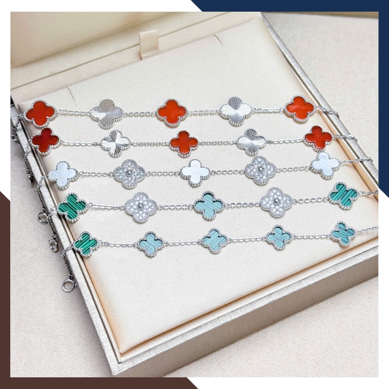 Lắc Tay Cỏ 4 Lá Vàng Trắng 10k Màu Đen, Đỏ, Trắng, Xanh Cho Nữ May Mắn Mã LTVN97